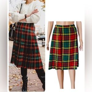 FLORENCE WALSH Vintage Plaid Pleated Wool Kilt Size 14